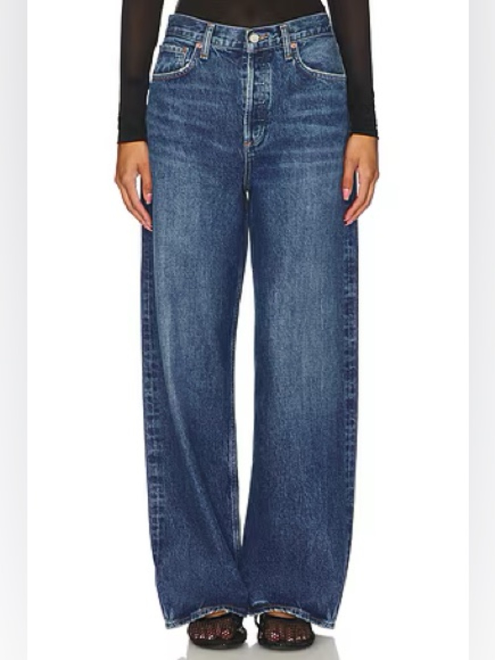 AGOLDE Low Slung Baggy Wide Leg Jeans Med/Dark Wash Essence Size 22 Like New